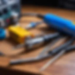 Detailed view of soldering tools for internet cable