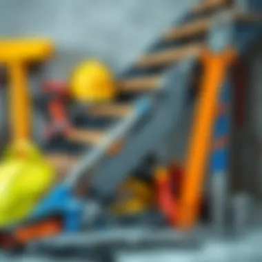 Tools and Safety Equipment for Construction Safety equipment and tools necessary for building a staircase