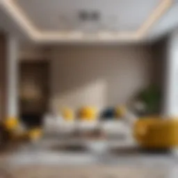 Modern track lighting system illuminates a stylish living room