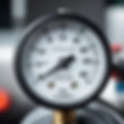 Detailed view of a pressure gauge used in hydroaccumulators