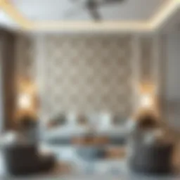 Elegant living room with vinyl wallpaper showcasing modern design