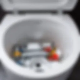 Close-up of a toilet tank showing its internal components