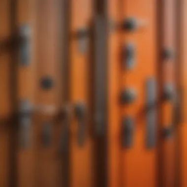 Different types of door handles displayed on a table