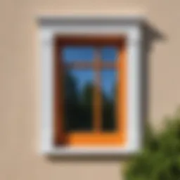 Exterior view of a window with a decorative casing.