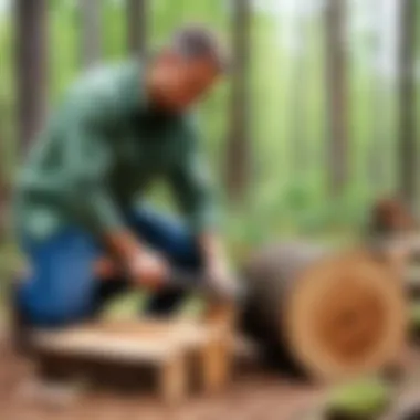 Demonstration of Woodcutting Techniques Expert demonstrating precise woodcutting techniques