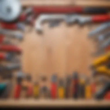Woodworking tools laid out on a workbench